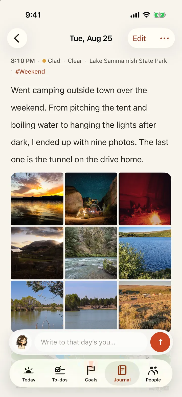 A journal entry with photos
